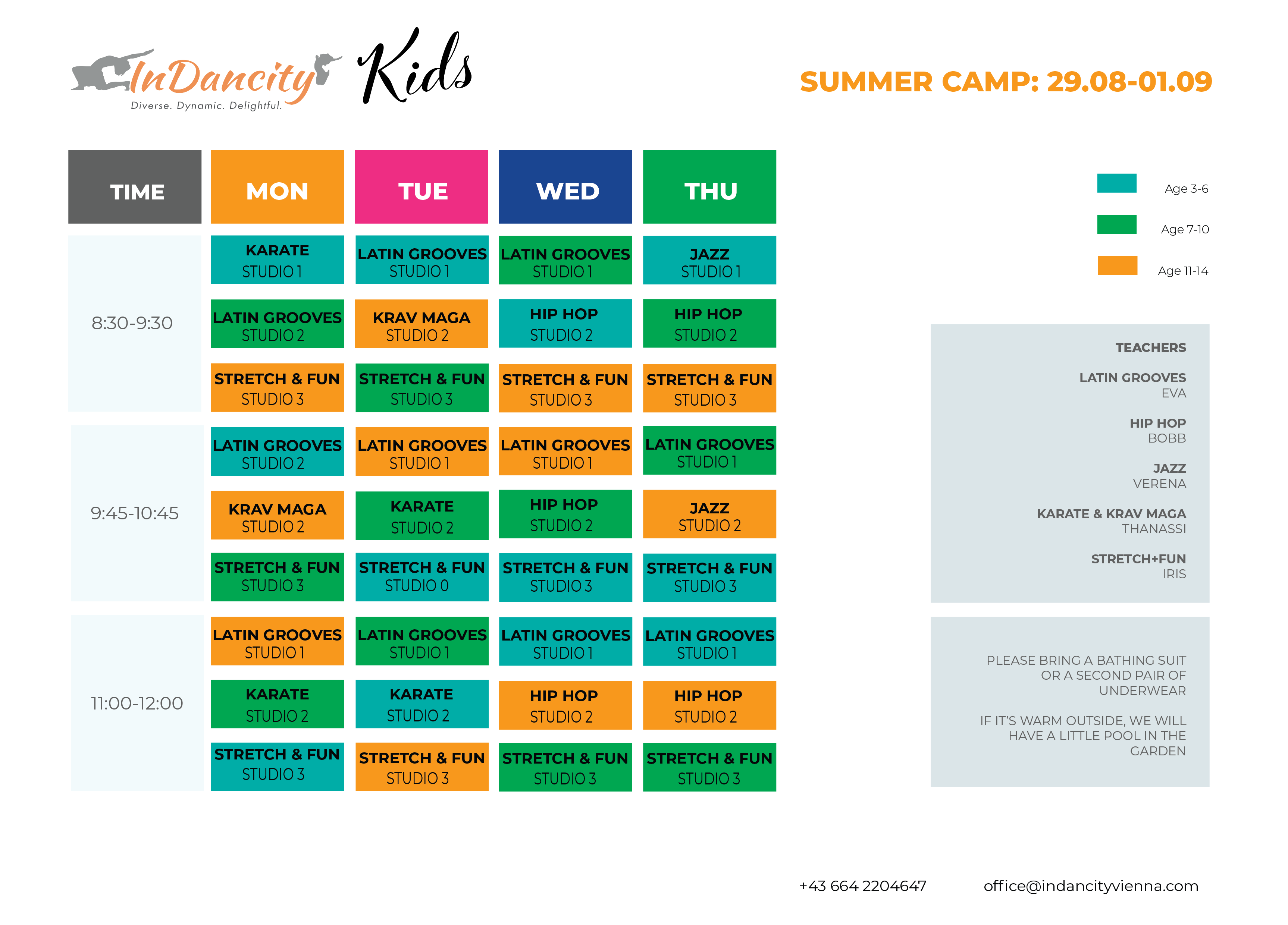 Kids Summer Camp schedule InDancity